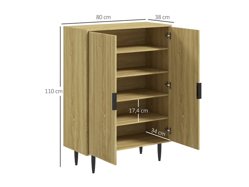  Meuble à chaussures 2 portes 5 niveaux 15 paires coloris chêne 80 x 38 x 110 cm  - Conforama C