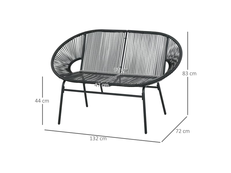Banc de jardin 2 places 132x72x83 cm – noir – résine tressée, structure en acier pour balcon et terrasse - Conforama C