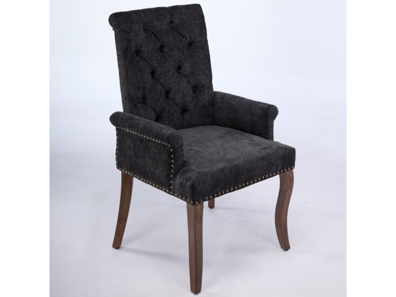  Chaise de salle à manger capitonnée en velours chenille gris charbon - pieds bois courbés - pièce unique de1895bk  - Conforama A