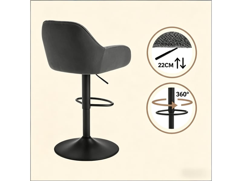  Lot de 2 tabourets de bar réglables,52x50x87-109 cm,chenille,gris foncé  - Conforama E