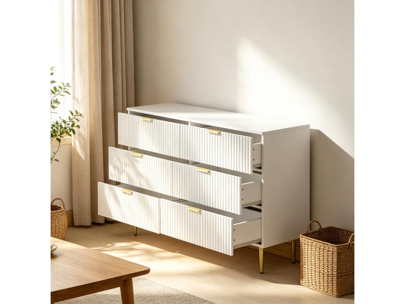 Commode de chambre - commode à 6 tiroirs, meuble de rangement moderne pour chambre à coucher, 120 x 40 x 76.5 cm, blanc  - Conforama C