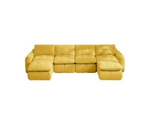 Canapé 4 places - 334 x 160 x 68 cm - canapé modulable en u en chenille avec 2 poufs amovibles et coussins - jaune
