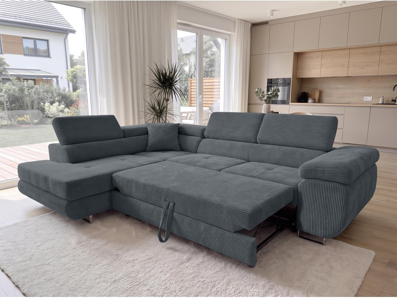  Canapé convertible 276 cm avec coffre et têtières – gris foncé Konak - Conforama B
