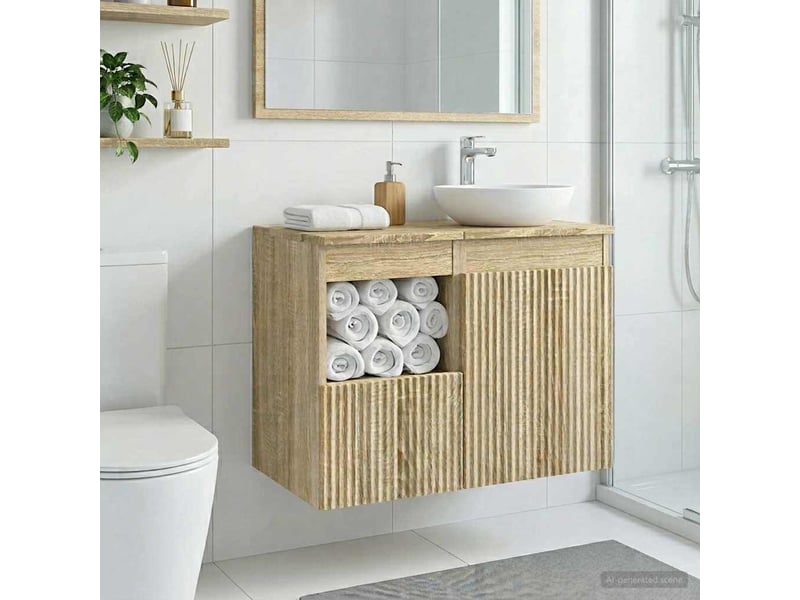  Armoire de salle de bain, meuble de rangement chêne sonoma 30x44.5x50 cm  - Conforama D