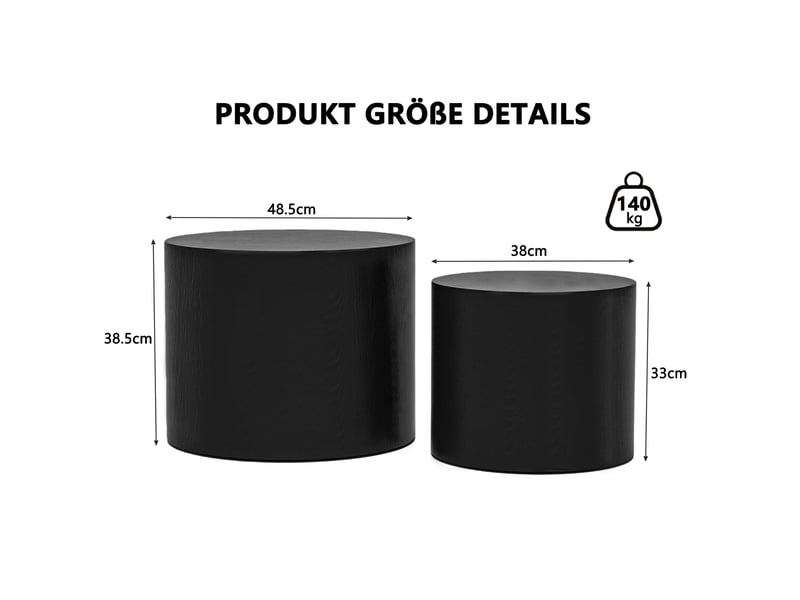  Tables basses gigognes rondes 2 pièces avec pieds antidérapants pour salon, chambre, bureau, balcon, terrasse en mdf noir  - Conforama D
