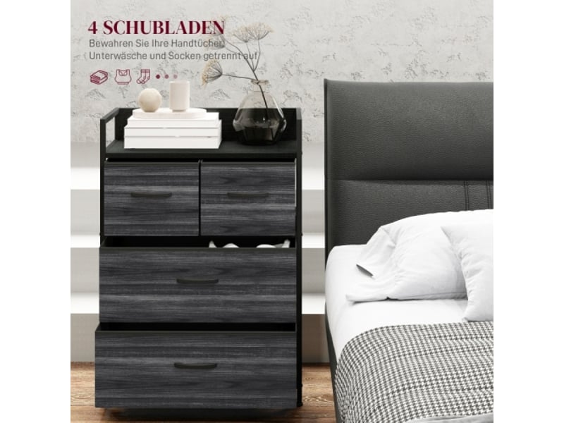  Commode industrielle noire 4 tiroirs en tissu 60x29x85 cm, meuble de rangement polyvalent  - Conforama B