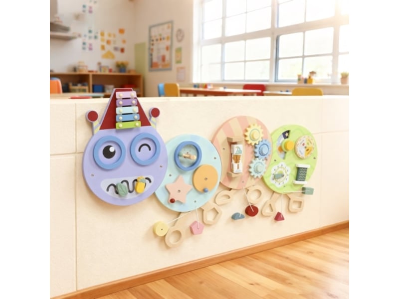  Jouet mural 7 en 1, xylophone, engrenages, design chenille, mdf, 108 cm, multicolore  - Conforama E
