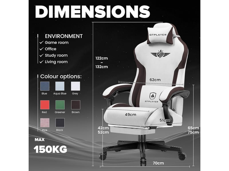  Gtplayer chaise gaming ergonomique avec soutien lombaire et dossier large - tissu marron GT831-BR - Conforama B