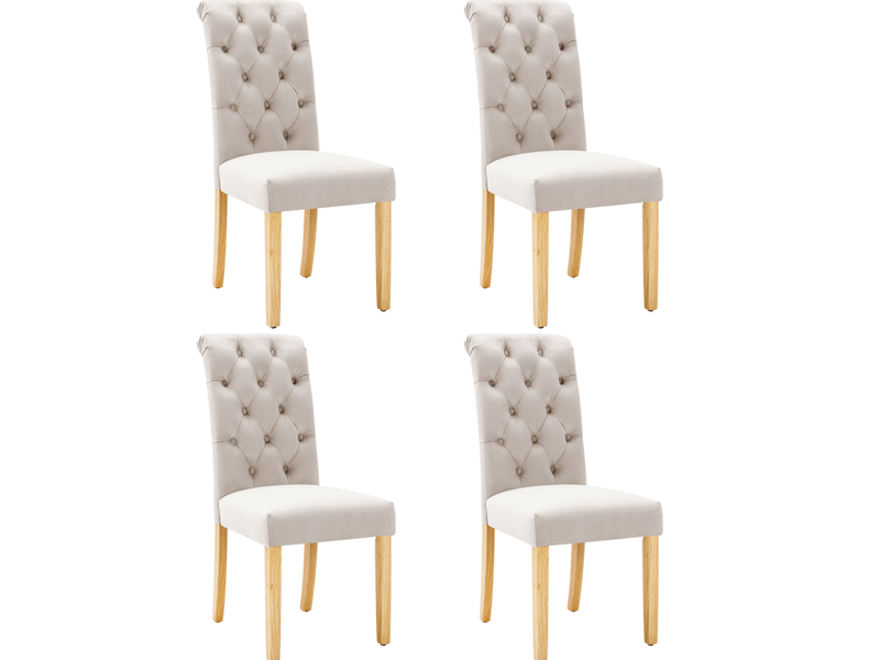  Lot de 4 chaises de salle à manger 43 x 63 x 100 cm beige en velours, pieds en bois et confort  - Conforama A