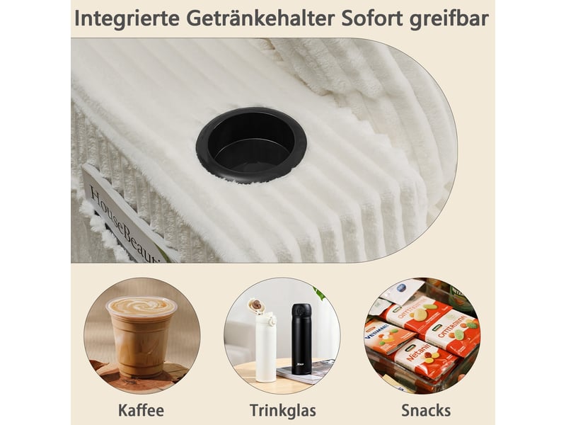  Canapé convertible, canapé-lit – 2 places, beige, porte-gobelets, poches latérales, en velours tricoté  - Conforama D