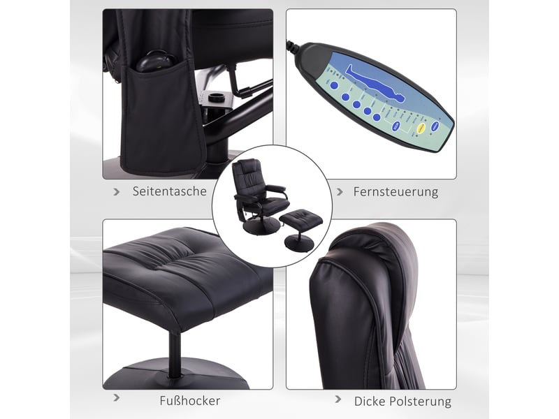  Fauteuil de massage pivotant 360° avec pouf similicuir noir 77 x 84 x 95 cm  - Conforama E