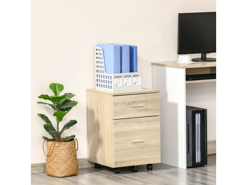 Classeur de bureau à 2 tiroirs, à roulettes, pour dossiers a4 ou lettre, 39,5 x 39 x 58,5 cm, chêne  - Conforama D