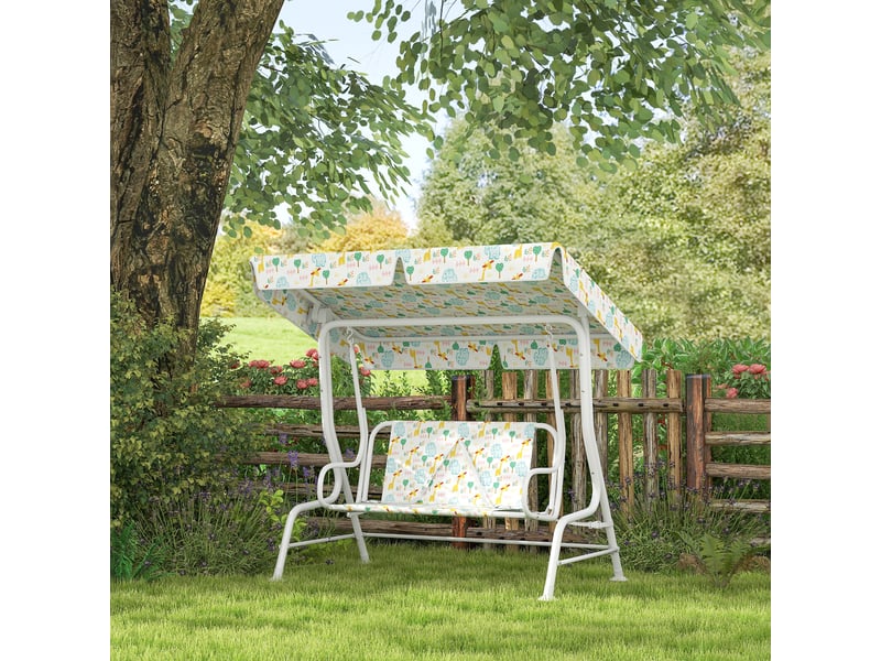  Balançoire d'extérieur 2 places pour enfants avec auvent réglable et ceintures de sécurité, 112 x 75 x 120 cm, blanche  - Conforama C