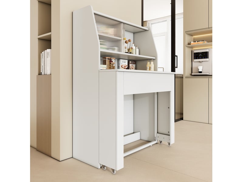  Table extensible, 52-132,5 x 80 x 120 cm (repliéedéployée), blanc, rangement intégré, panneau de particules  - Conforama D