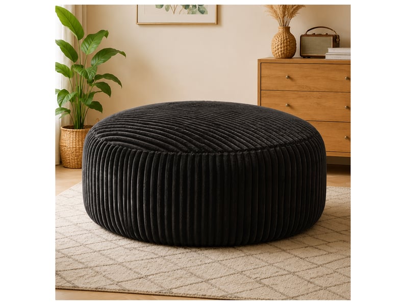  Fauteuil pouf rond pour adultes et adolescents avec mousse à mémoire de forme, en velours côtelé noir  - Conforama B