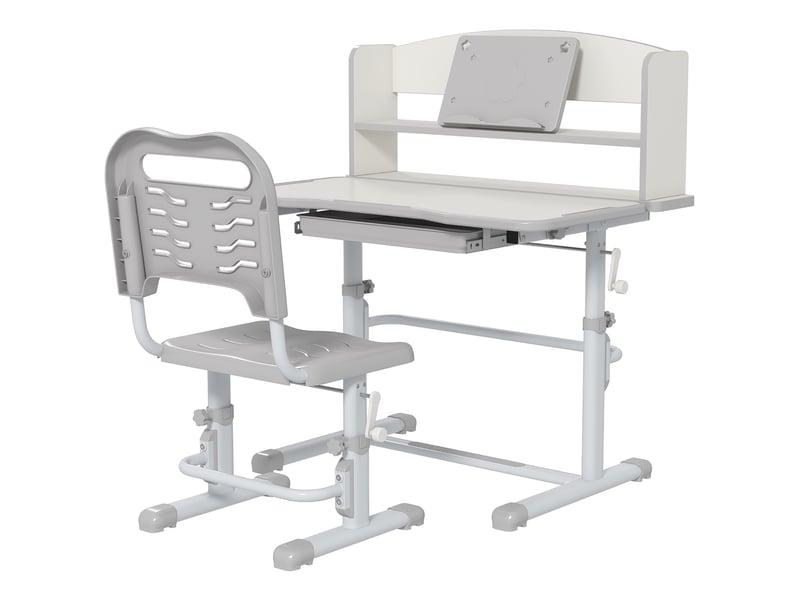  Bureau enfant avec chaise réglable gris, plateau inclinable 45°, 6 à 12 ans  - Conforama B