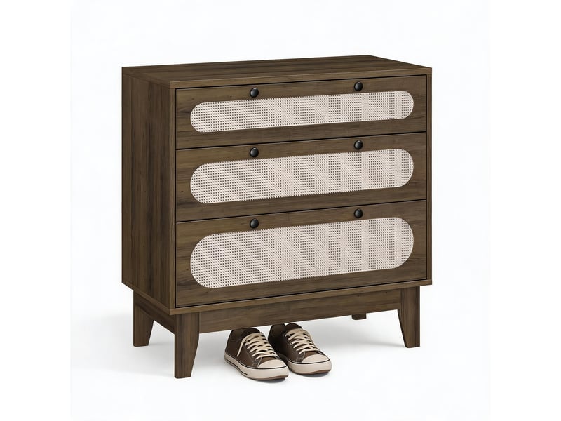  Commode  en rotin à 3 tiroirs - meuble de rangement bois foncé avec kit anti-basculement - coffre d'appoint pour chambre，marron PHO_33T8B9WR - Conforama A