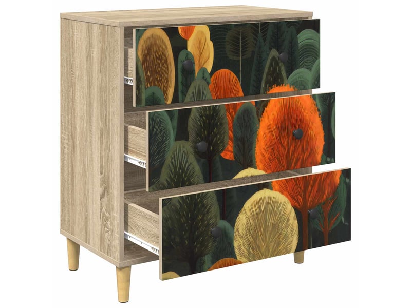  Commode chambre, meuble de rangement zaandam imprimé forêt 66 x 36,5 x 75 cm sonoma  - Conforama D