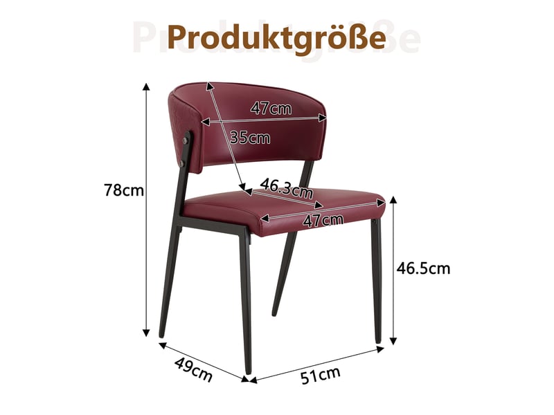 Chaise de salle à manger 51×49×78cm, cadre métallique et revêtement pu, dossier ergonomique, finition rouge - Conforama C