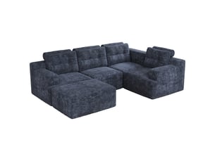 Canapé modulable 5 places, revêtement en chenille bleu confortable, canapé d'angle forme l ou u, sans montage requis pour salon & grand séjour