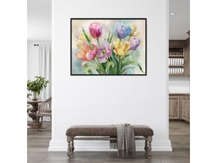 Tableau avec cadre impression sur toile fleurs tulipes coloré - 120x80 cm - tableau avec cadre chambre et salon
