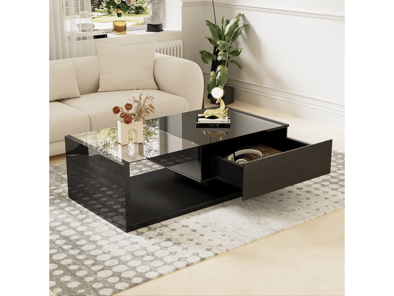  Table basse avec éclairage led et 1 tiroir, style moderne en panneau de particules, 105 x 55 x 32,5 cm - noir  - Conforama D
