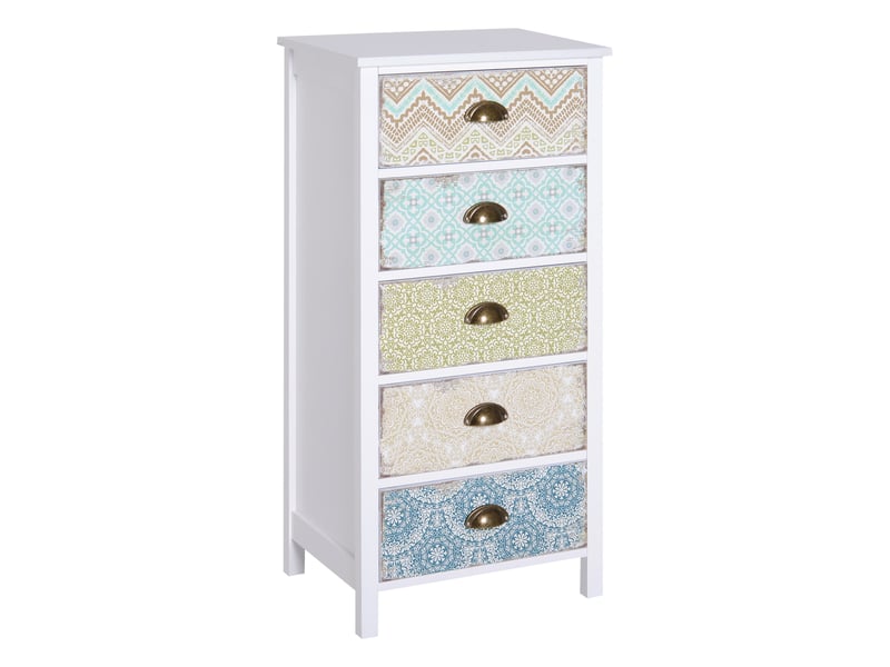  Commode vintage à 5 tiroirs, style shabby chic, pour salle de bain, entrée ou chambre, 46 × 34 × 97,5 cm, blanche  - Conforama A