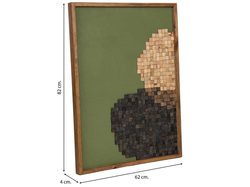 Tableau artisanal en bois recyclé relief vert beige et noir 62x4x82 cm h - Conforama C