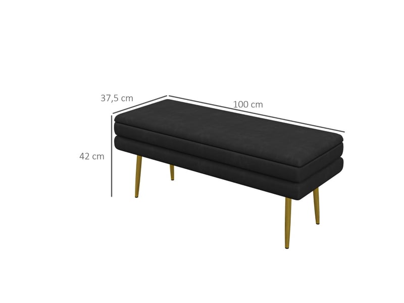  Banquette de rangement 100x37,5x42 cm aspect velours noir  - Conforama E