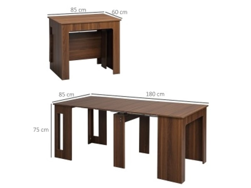  Table de salle à manger extensible et pliante avec plateau rabattable et roulettes, moderne, marron, 180 × 85 × 75 cm  - Conforama E