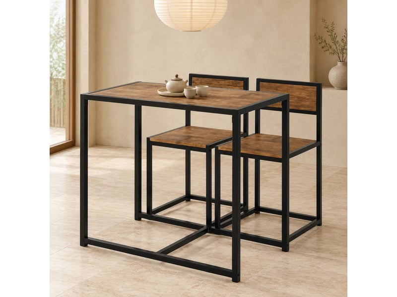  Ensemble table et chaises avec 1 table et 2 chaises compactes  - rangement sous table - acier et mdf - naturel  - Conforama C