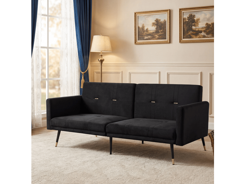  Canapé convertible 2 places 164x89x70 cm, dossier réglable à 5 positions, pieds métal, velours, noir  - Conforama D