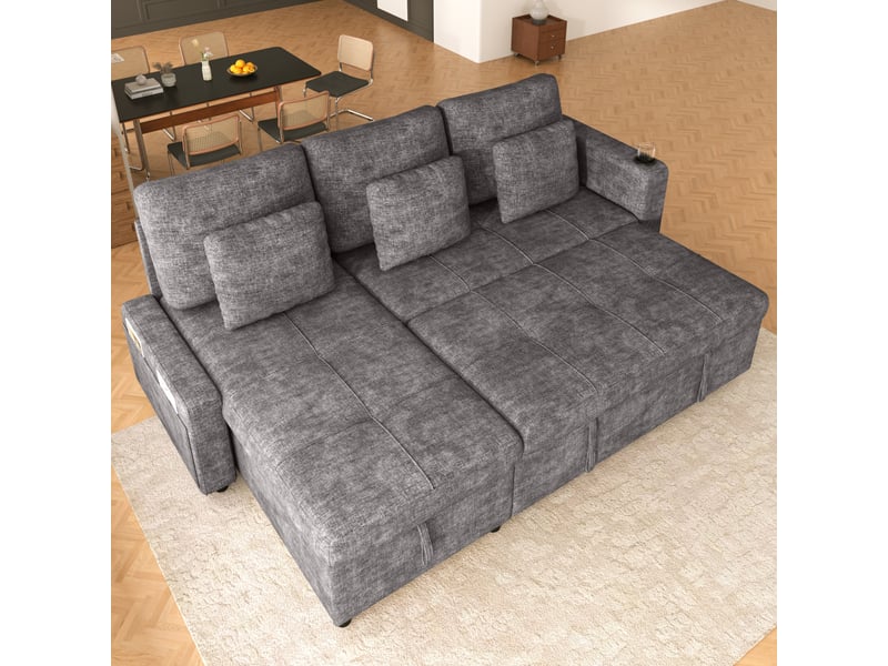 Canapé 4 places en velours côtelé blanc crème, avec pouf mobile, configurable en l, pieds en métal, 250 cm  - Conforama W