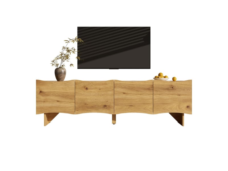  Meuble tv 160cm, design moderne avec motif vagues et rangement 4 portes meuble tv avec rangement  - Conforama E