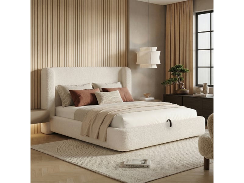  Lit- xylo- en bouclé, hydraulique, avec sommier à lattes, avec tête de lit, grand espace de rangement- 180x200cm  - Conforama C