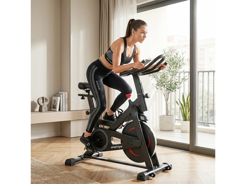 Vélo d'appartement réglable en hauteur, avec application, résistance magnétique, écran lcd ajustable, guidon, support pour téléphone - Conforama C