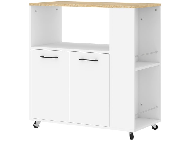  Desserte de cuisine à roulettes, 75x40x80,5cm, îlot central cuisine avec plan de travail et étagère réglable, blanc  - Conforama B