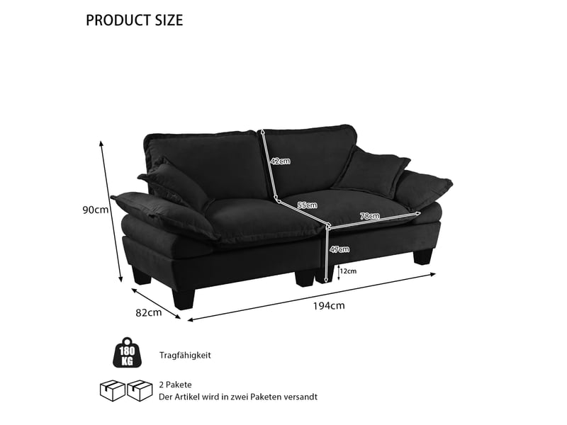  Canapé 2 places en chenille noir avec accoudoirs amovibles  - Conforama E
