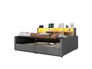Lit coffre 140x200 cm <strong>OOIILLEE</strong>  <strong></strong> coloris gris