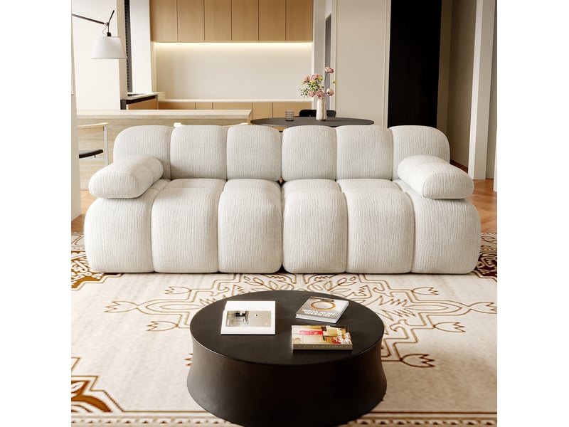Canapé 2 places 200x100x68 cm en tissu chenille blanc - Conforama B
