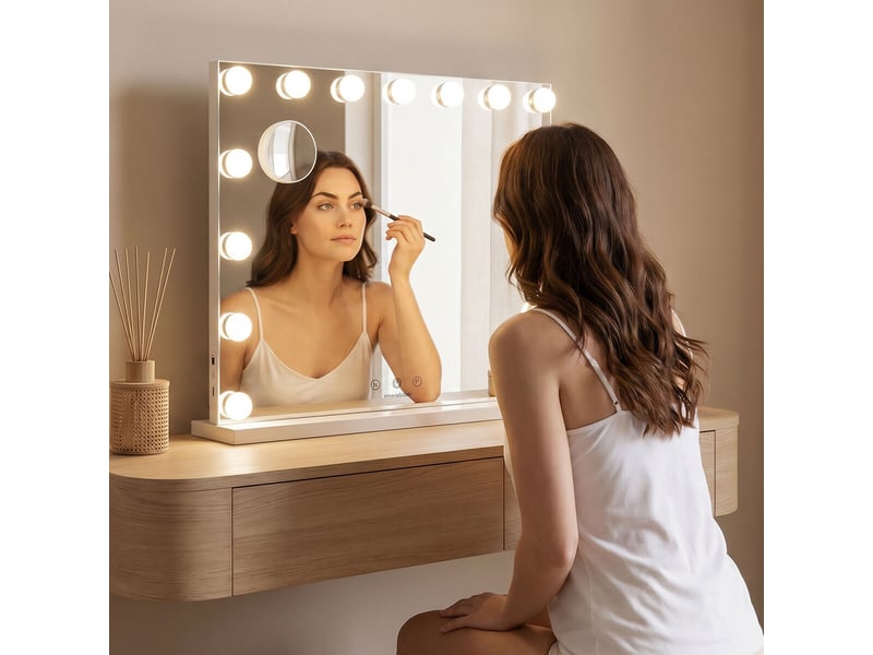  Miroir de coiffeuse hollywood, 15 ampoules led, 3 tons de lumière, intensité réglable, mini miroir x10 innovagoods  - Conforama C