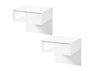 Ensemble de 2 tables de chevet suspendues avec tiroir, fixation murale pour chambre, 40 x 35 x 36,2 cm, blanc brillant