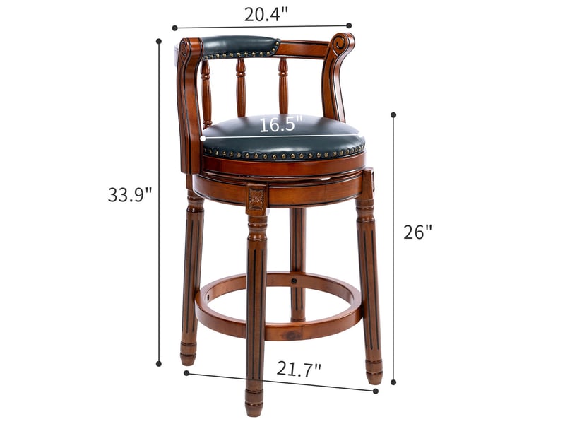 Tabouret de bar pivotant 360° 55x55x96 cm, cuir véritable, hauteur d'assise 66 cm, bleu, dossier courbé, structure en bois - Conforama C