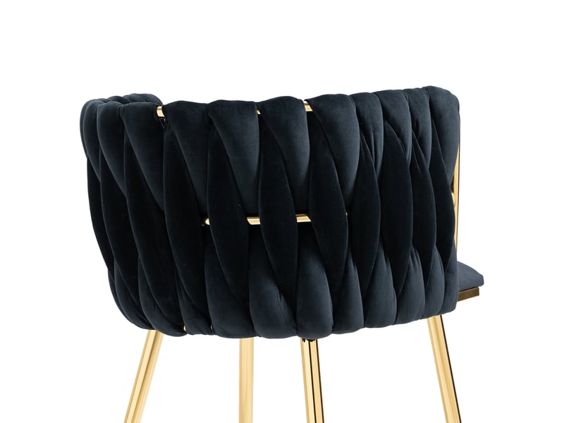  Lot de 2 chaises de salle à manger 55,5x41x74cm, dossier arrondi, design tressé, pour salon, pieds en métal, velours noir  - Conforama E