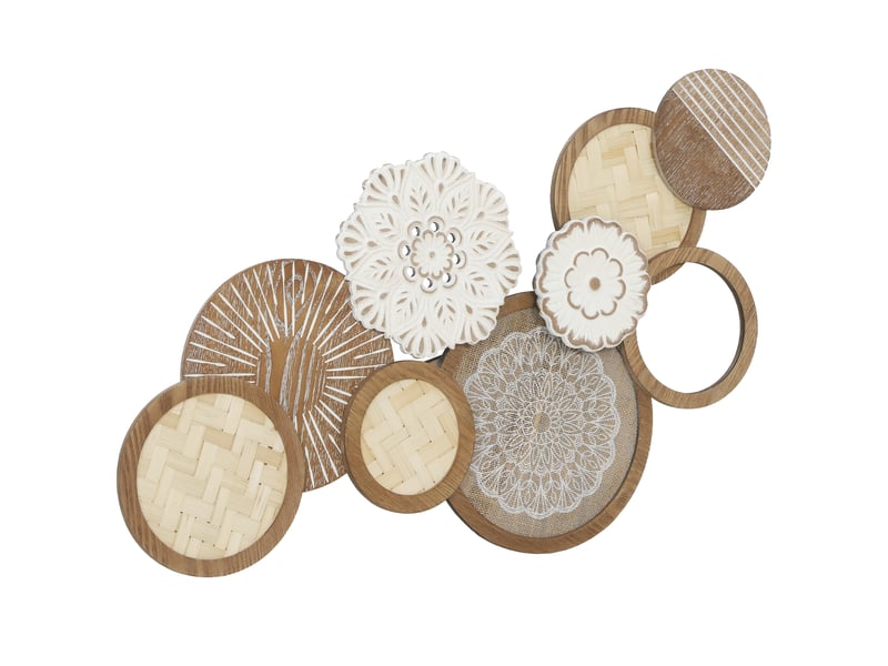  Décoration murale en bois, sculpture murale en bois, design unique à plusieurs disques, bois naturel, 83,8 x 44,5 cm  - Conforama B