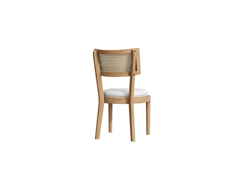  Lot de 4 chaises repas 58x50x88 cm avec dossier rotin assise lin mousse densité élevée bois moderne bois naturel  - Conforama E