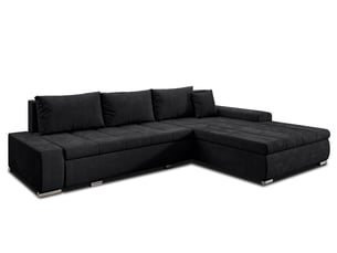 Canapé d'angle réversible convertible <strong>AX LIVING </strong> <strong>Tunceli</strong> 4 places Velours gris avec coffre de rangement