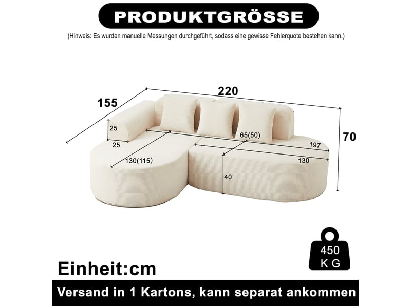 Canapé d'angle modenvie en velours côtelé beige 220 x 155 cm 4 places avec méridienne - Conforama C