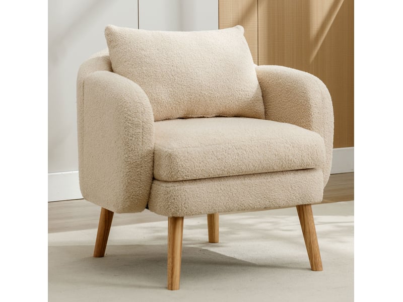  Fauteuil 1 place en tissu teddy beige avec coussin  - Conforama D