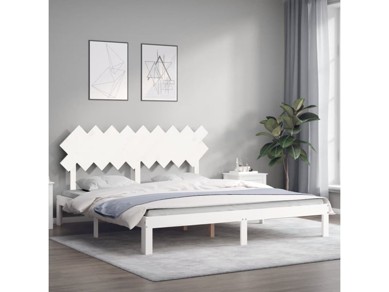  Lit double- lit adulte -  cadre de lit sans matelas blanc bois massif de pin  - Conforama B